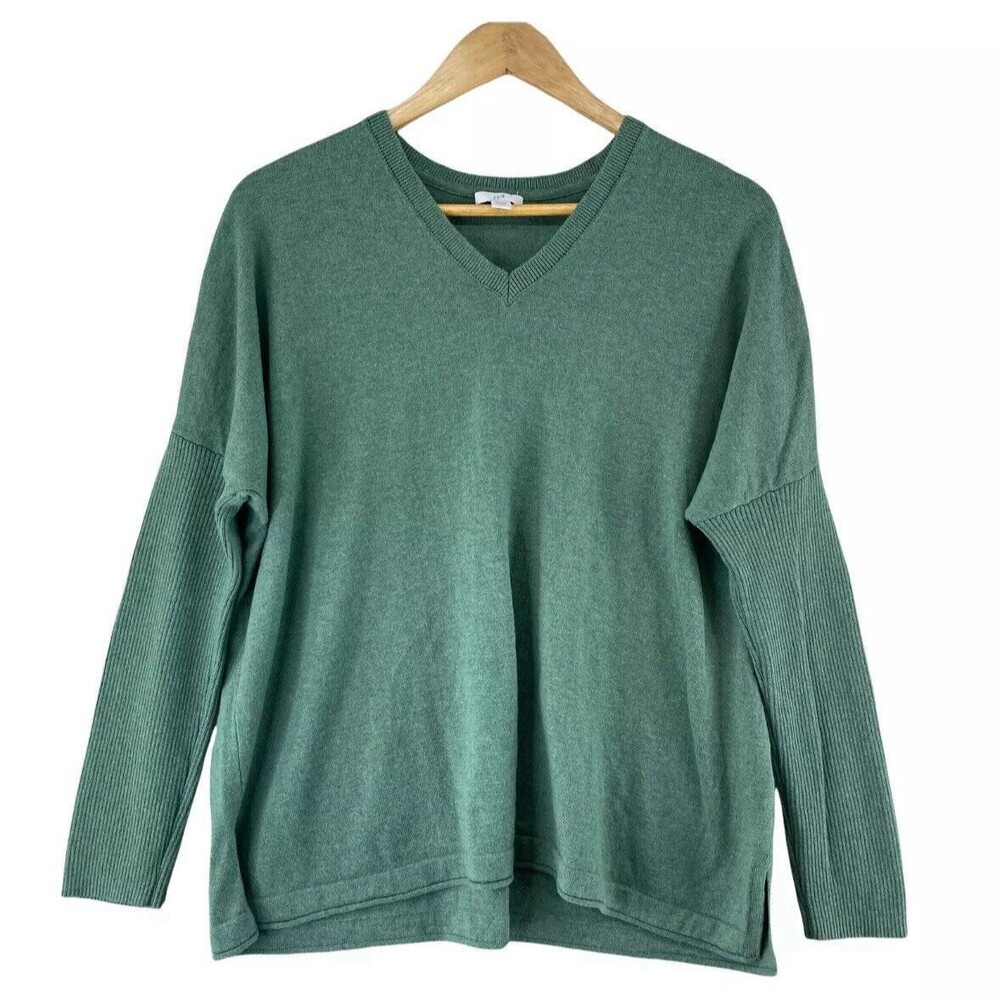 J. Jill Shirt Womens Petite Small Sage Green Silk Wool Blend Dolman Sleeve Vneck